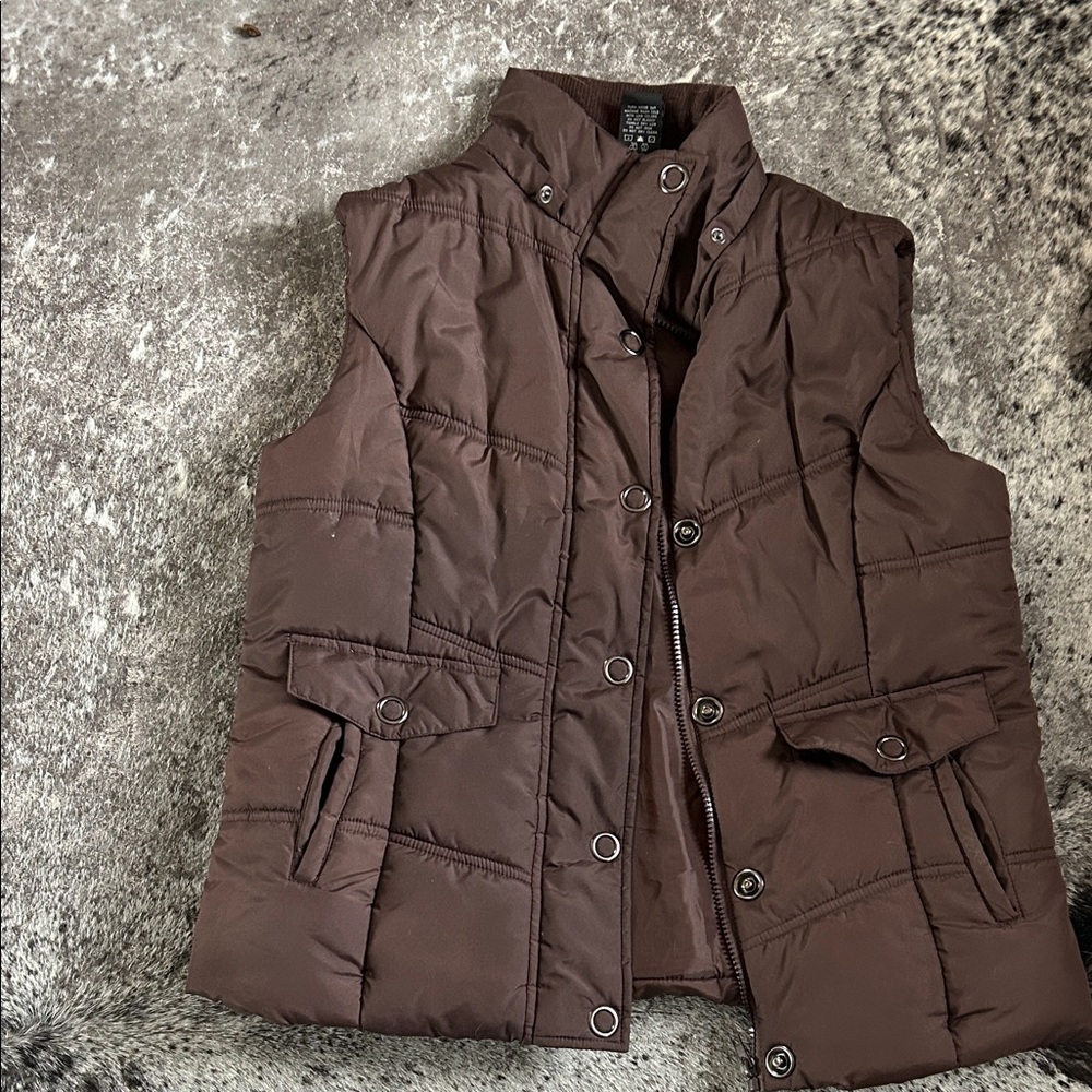 Vanity Brown Puffy Vest with detachable hood